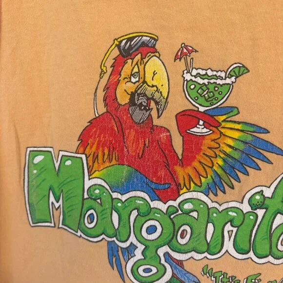 Vintage Jimmy Buffet Margaritaville Tank Top Men's Large Orange Parrot Key West - Picture 5 of 9